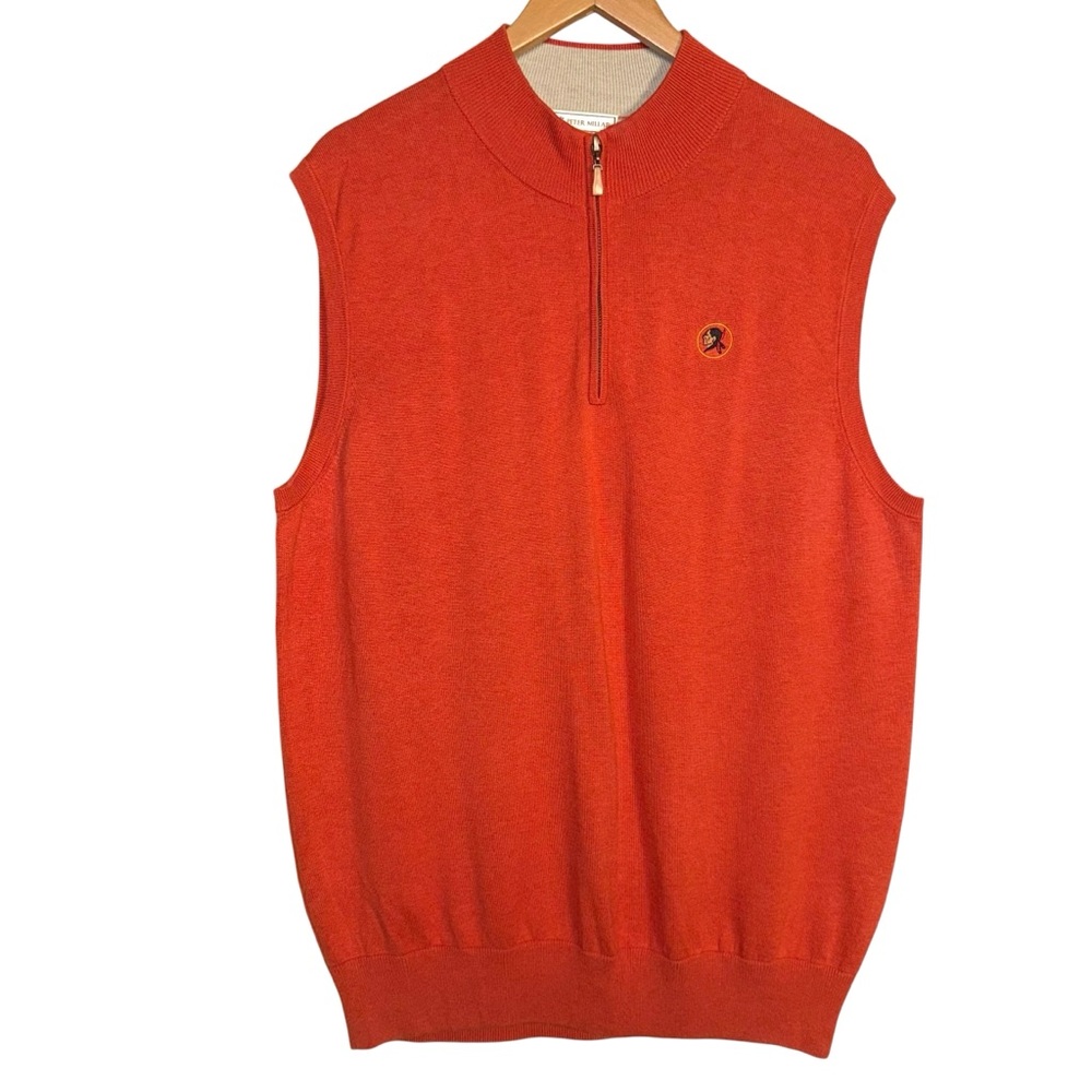 Peter Millar Orange Silk Cashmere blend 1/4 Zip Sleeveless Sweater Vest LARGE